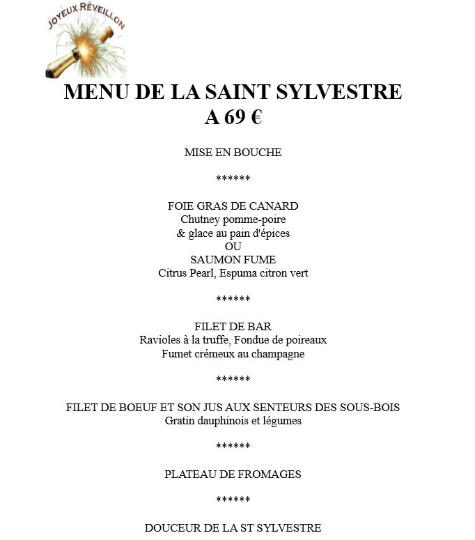 menu st sylvestre
